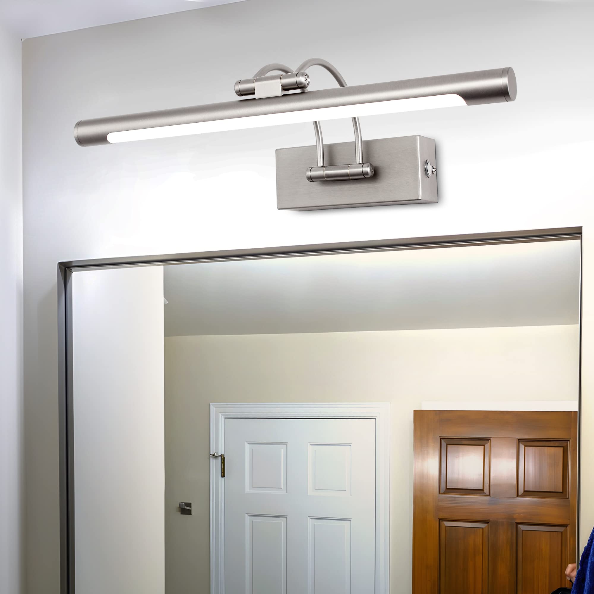 MantoLite Dimmbar Bild Wandleuchte 8w Nickel 40cm LED Badspiegel mit Drehbarem Lampenkopf 3000K/4500K/6000K