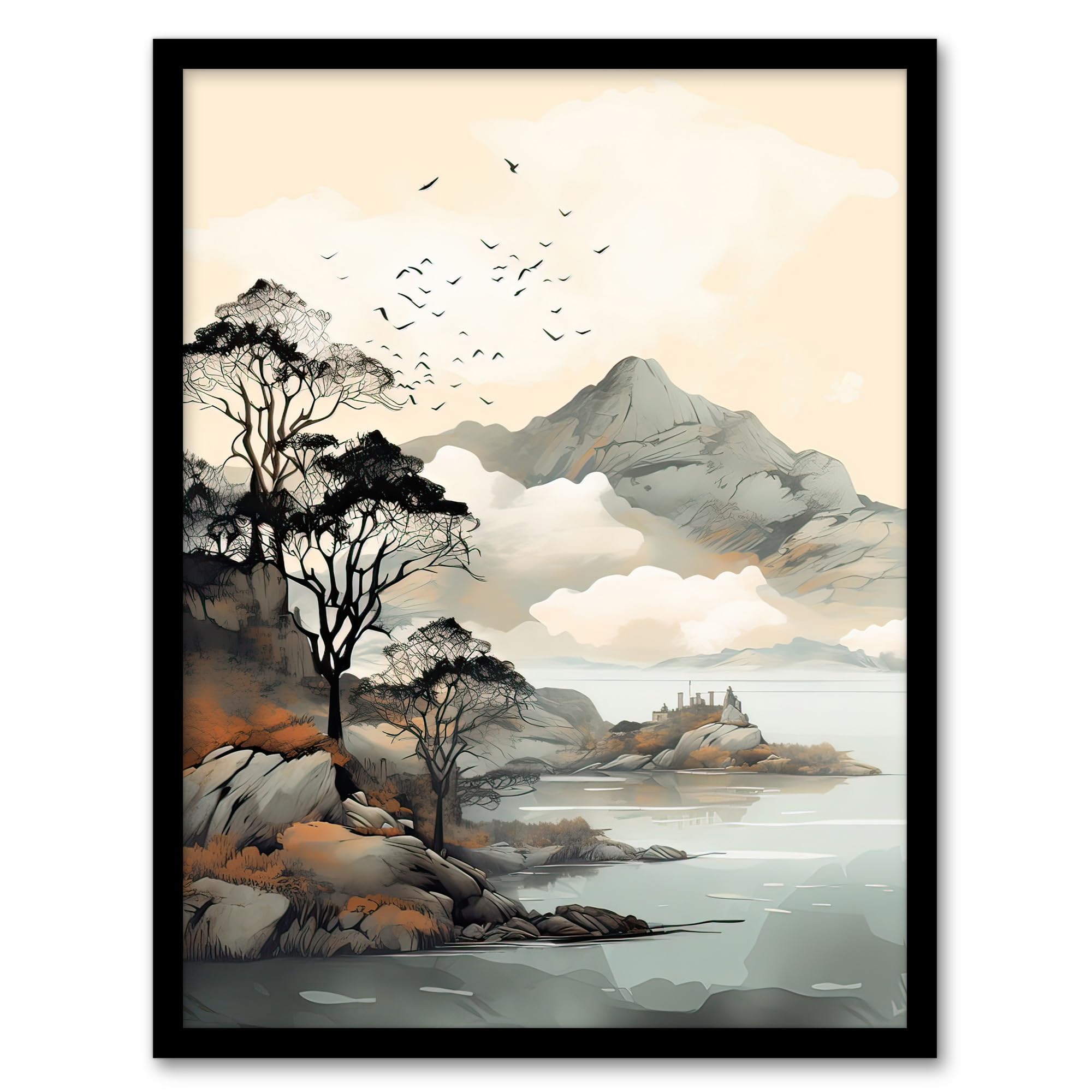 Artery8 Autumn Coastal Landscape in Scottish Highlands Artwork Framed Wall Art Print 18X24 Inch