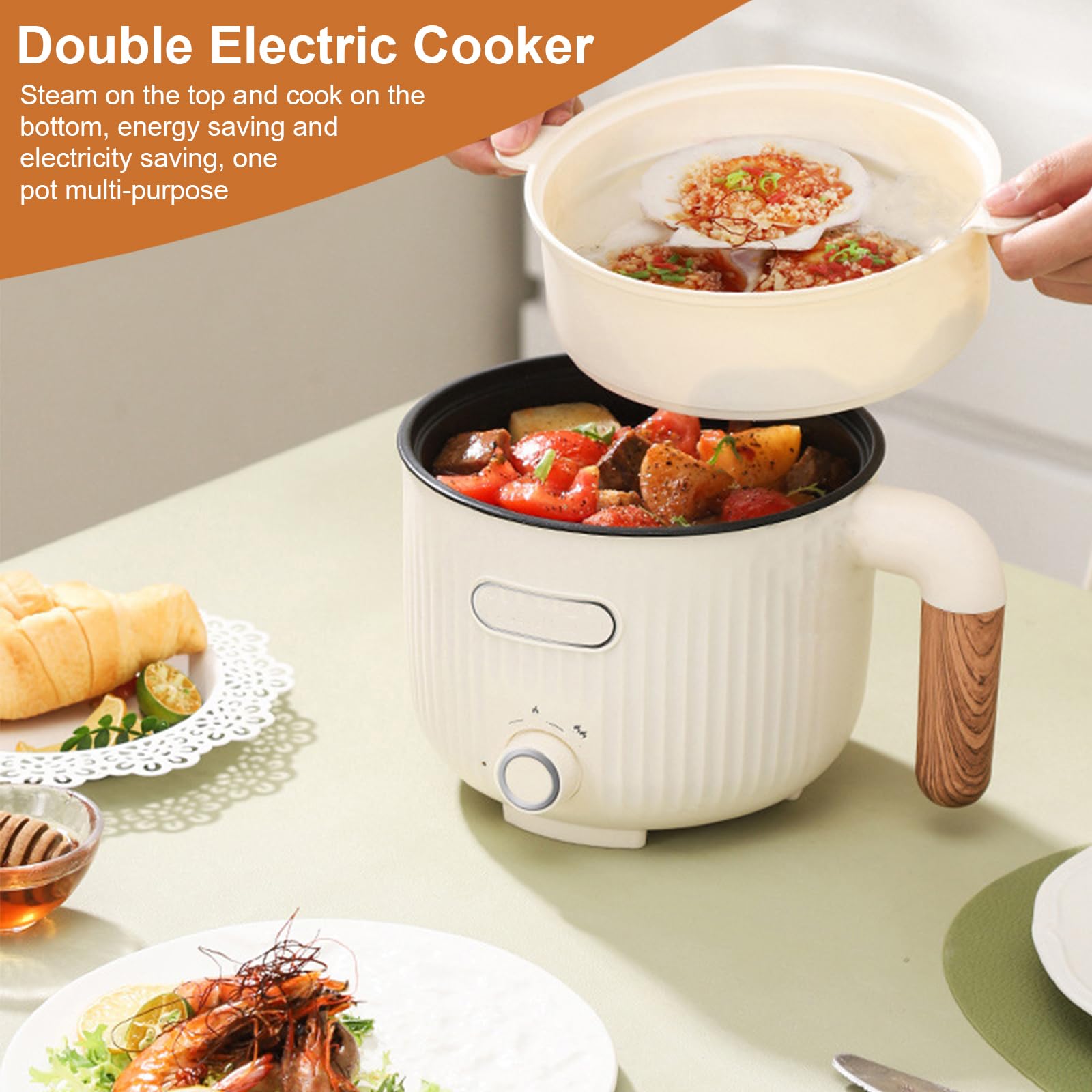 Elektrische Hot Pot, Tragbare Mini Antihaft Multikocher Mit Dämpfkorb, Edelstahl Elektrischer Kochtopf Bratpfanne, Schneller Ramen Kocher Suppentopf, Duale Leistungssteuerung Schnelle Erwärmung