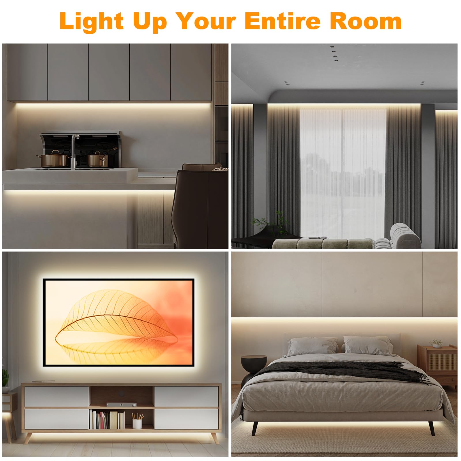 Tatazone - Tira de luz LED COB blanca inteligente con aplicación y control remoto, 16.5 pies 3000 K, luz blanca cálida WiFi COB, funciona con Alexa Google, luces LED COB regulables para interiores,