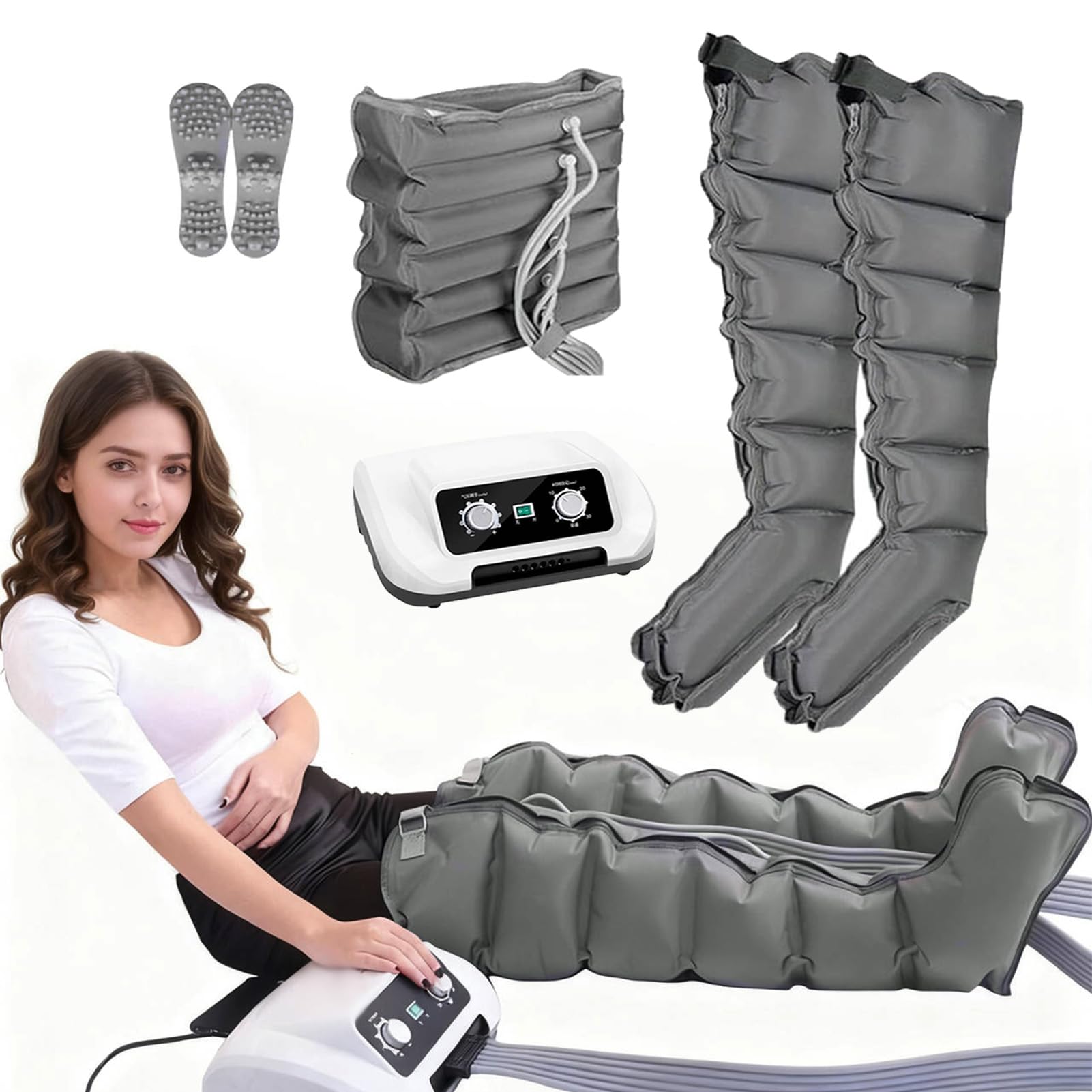 Botas De Presoterapia Piernas y Abdomen Brazos Casa, Maquina De Presoterapia para Casa con Función De Temporizador, Presoterapia Completa, Presión Ajustable(Combinación Opcional)