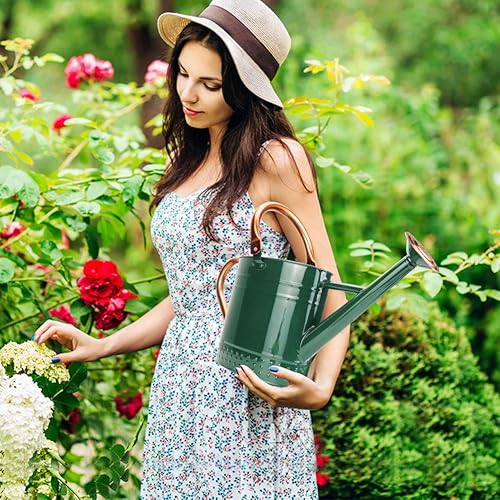 Miniatura 5 de Regadera de metal de 1 galón con boquilla extraíble, bonita lata de agua de acero galvanizado con diseño en relieve para plantas de interior y