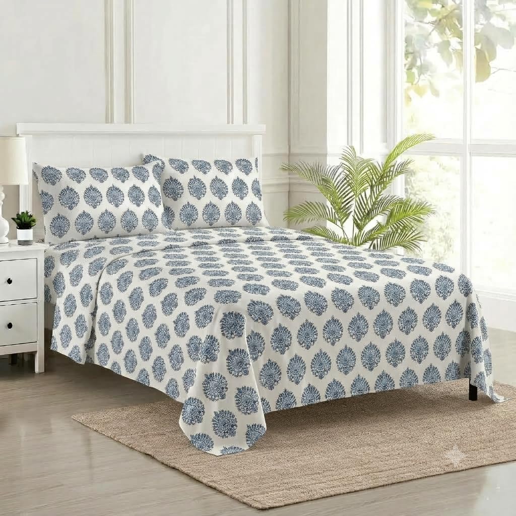 Trance Home Forest Green Cotton Queen Bedsheet Set -20