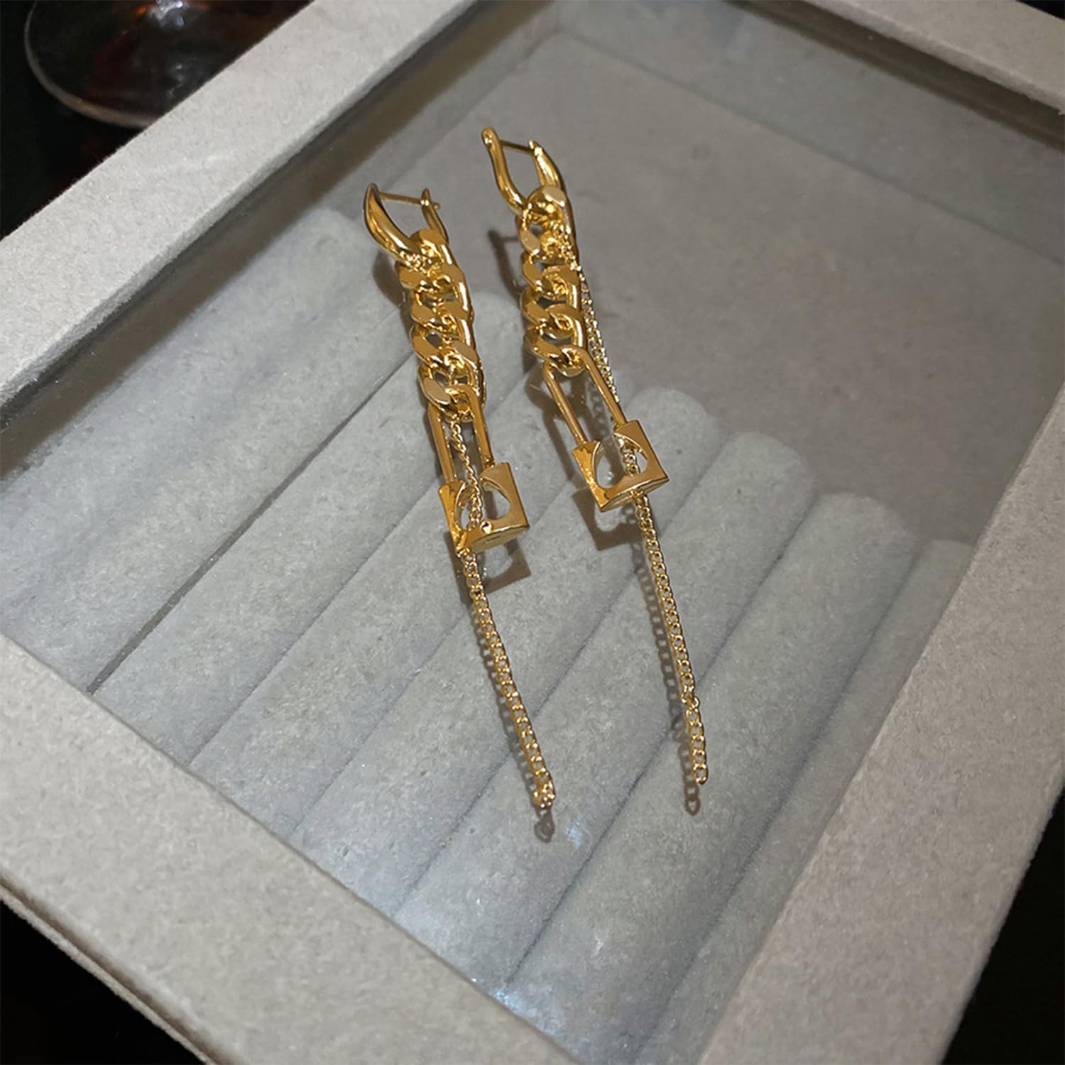 Gold Earrings for Women Fashionable Double Chain Link Statement Earrings Retro Dangle Earrings Hypoallergenic Gold Plated Earrings Fashion Jewelry Gifts for Her - Image 7