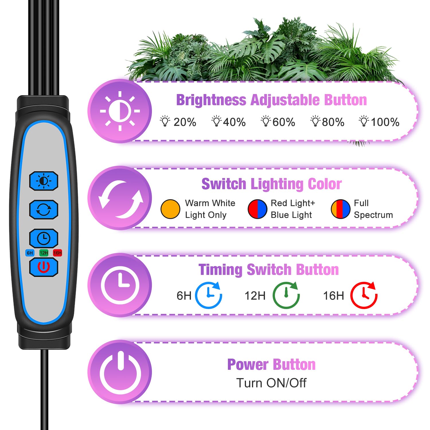 wolezek Lampada per Piante, 2020 Lampada Piante Coltivazione 40W 80LEDs Spettro Completo per Piante Da Interno, con Timer 4/8/12H ，3 Modo/10 Luminosità Grow Light per Crescita, Fioritura