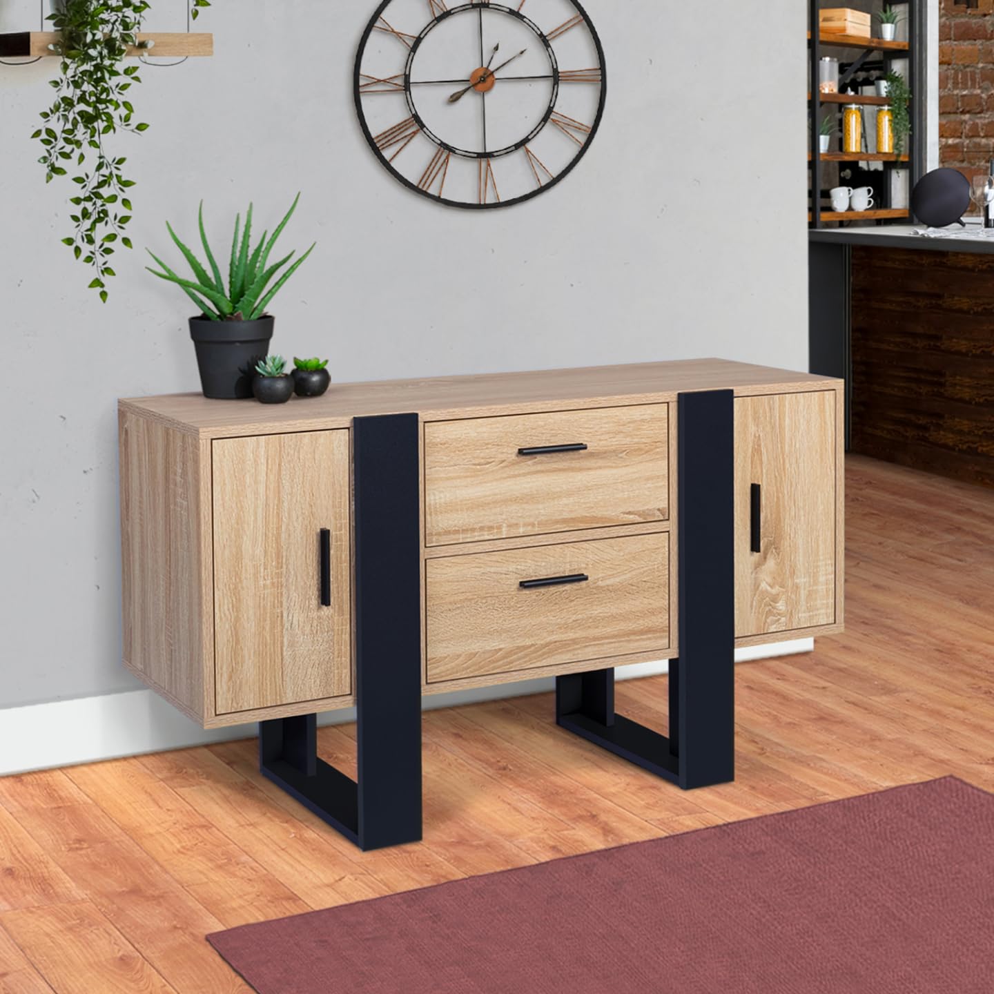 IDMarket Phoenix - Aparador bajo (105 cm), color negro y madera