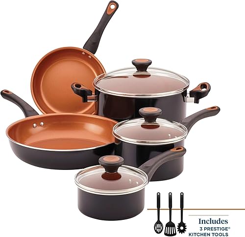 Miniatura 2 de Farberware 10365 Glide - Juego de utensilios de cocina antiadherentes aptos para lavavajillas, ollas y sartenes, 11 piezas, color negro
