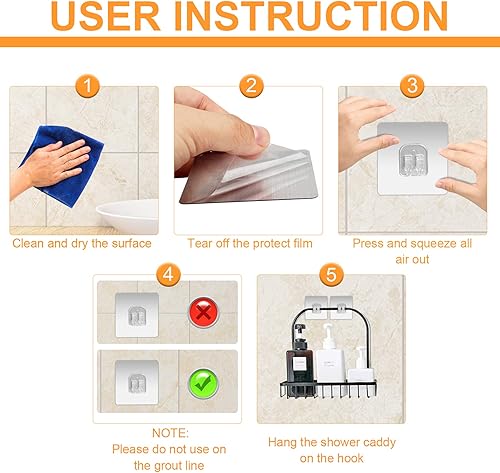 Miniatura 3 de YeeBeny Organizador de ducha de esquina con ganchos adhesivos para cesta de ducha, estante de baño, compatible con KINCMAX, SMARTAKE, JOMARTO,