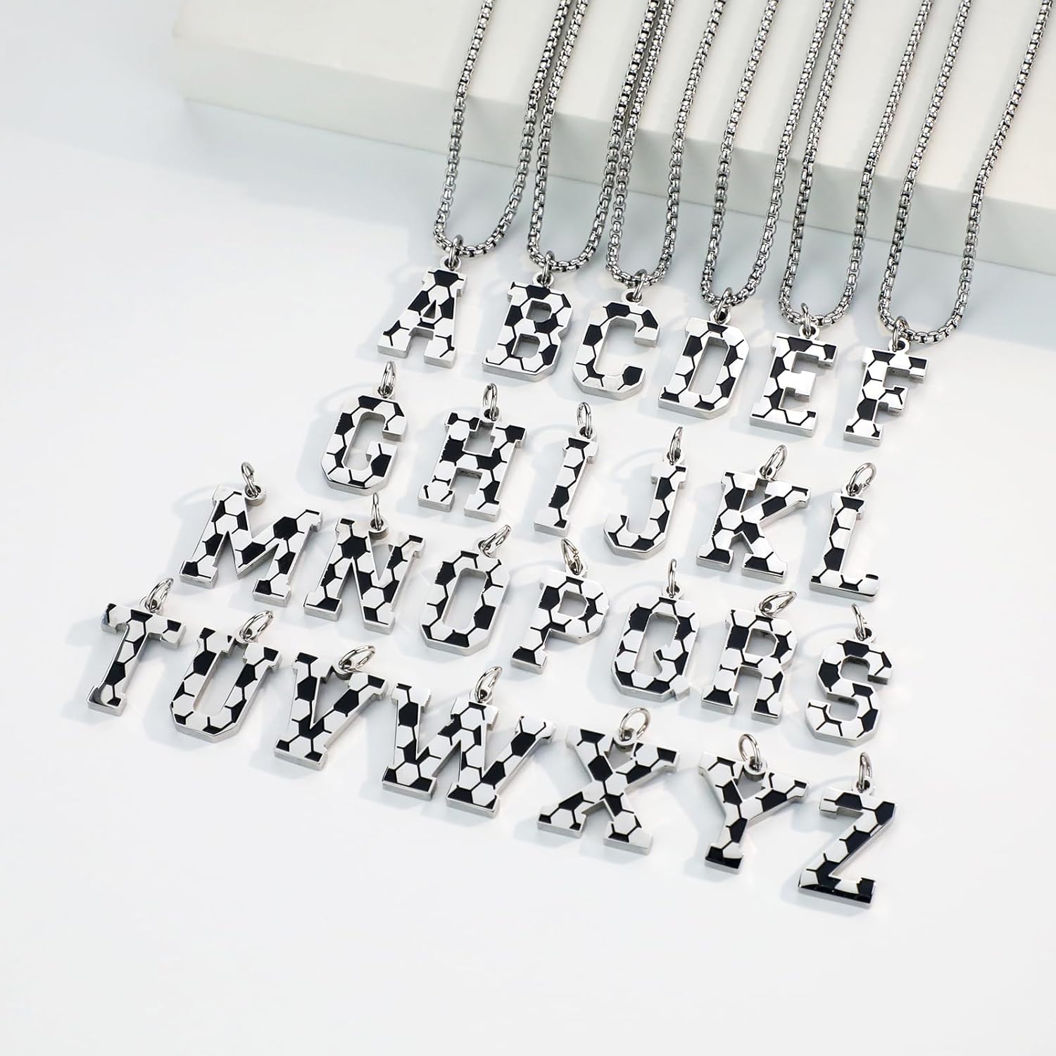 Susook Soccer Initial A-Z Letter Necklace for Men Soccer Charm Pendant Stainless Steel Silver Box Chain 22+2inch Personalized Soccer Gift for Men - Image 4