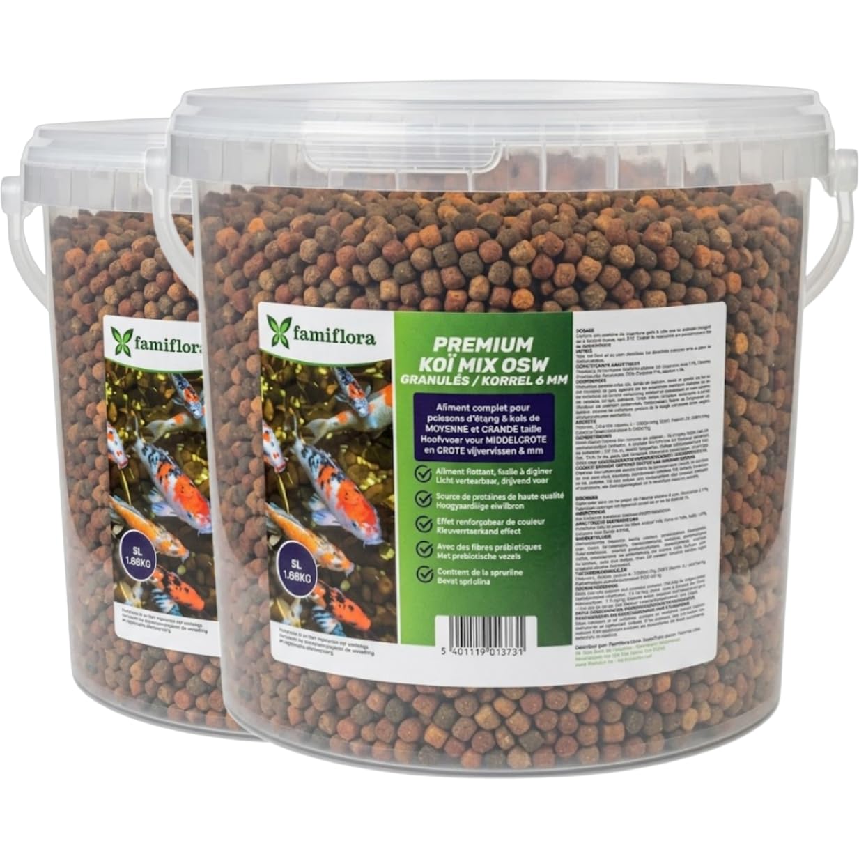 Koi Mix OSW Nourriture pour poisson koi - 2 x 5 L (=10 L / 3,36 KG) - Grain de 6 mm - Nourriture koi de qualité supérieure - Avec astaxanthine pour des couleurs intenses - Favorise une