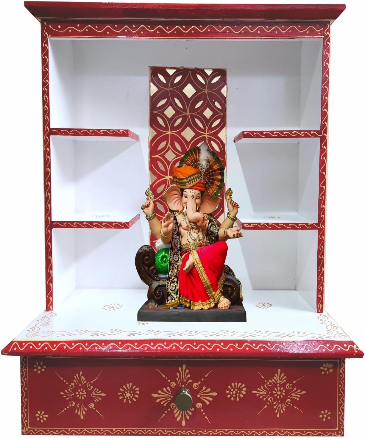 Kamdhenu art and craft Wooden Temple/Home Temple/Pooja Mandir/Pooja Mandap/Temple S4 (Red)