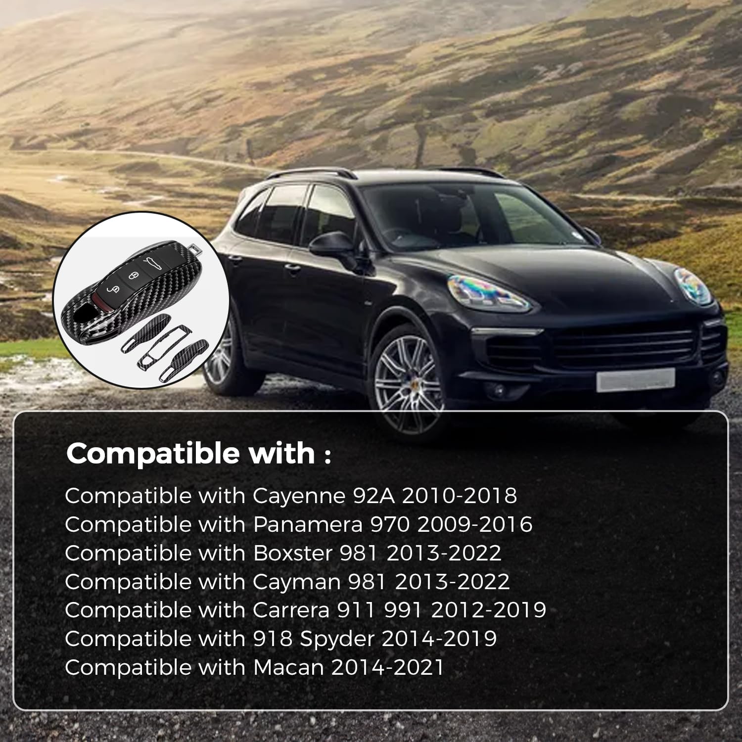 Carbon Fiber Remote Smart Key Fob Shell Case Cover Compatible with Pors Che Cayenne Macan 911