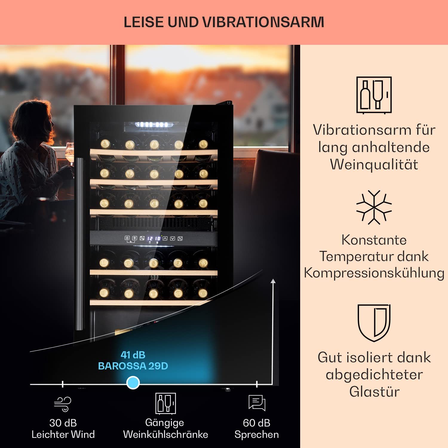 Klarstein Weinkühlschrank, Outdoor Getränkekühlschrank, 2 Zonen Kühlschrank mit Glastür, Getränkekühlschränke Freistehend, Weinkühlschrank Klein, Weinkühlschränke mit UV-Schutz, 5-22 °C, 29 Flaschen