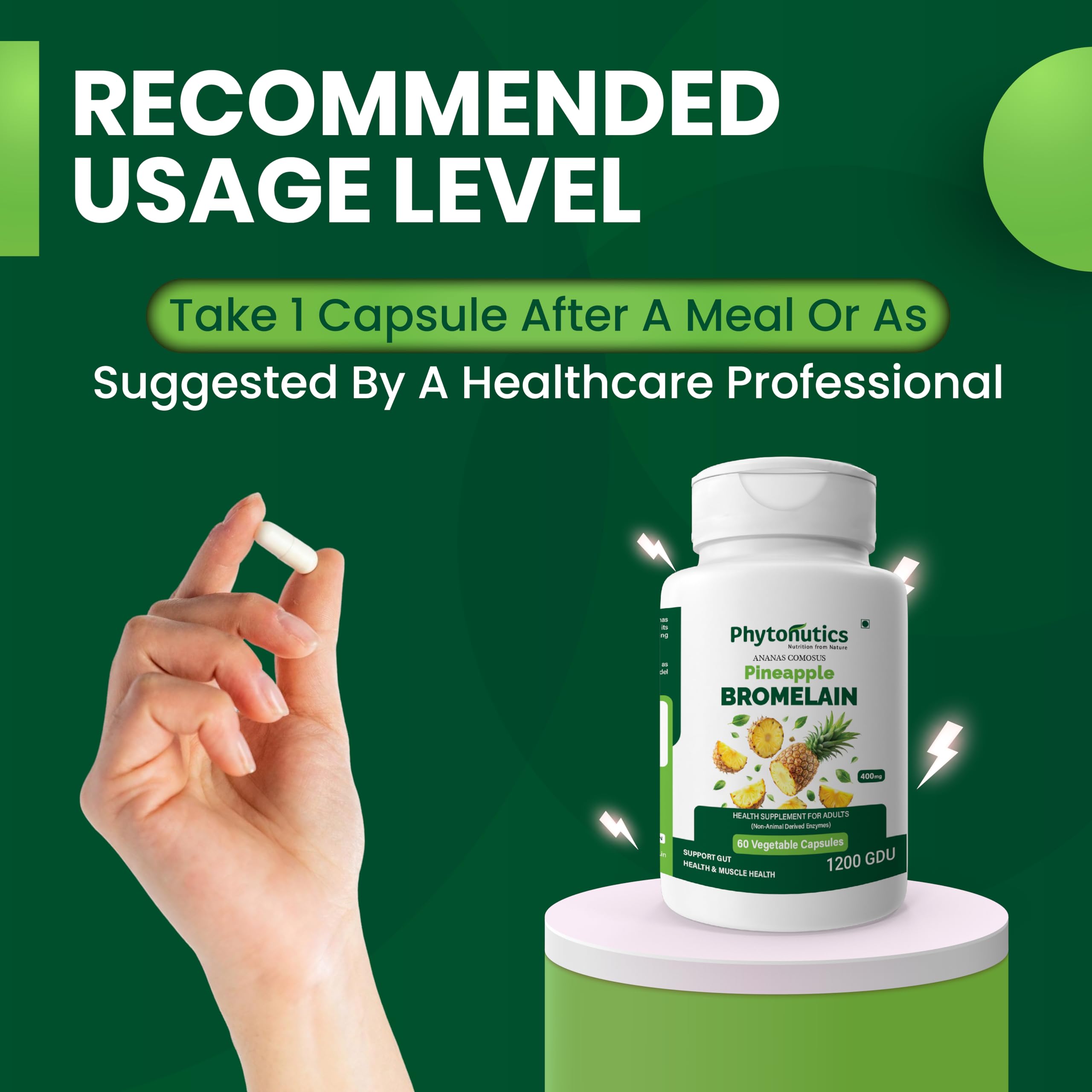 Phytonutics Bromelain Capsules 60 Veg – Pineapple Enzyme Supplement for Digestive Support, Protein Digestion, Gut Health, Bloating Relief, Immunity & Joint Support - 400gms (Pack of 1) 4