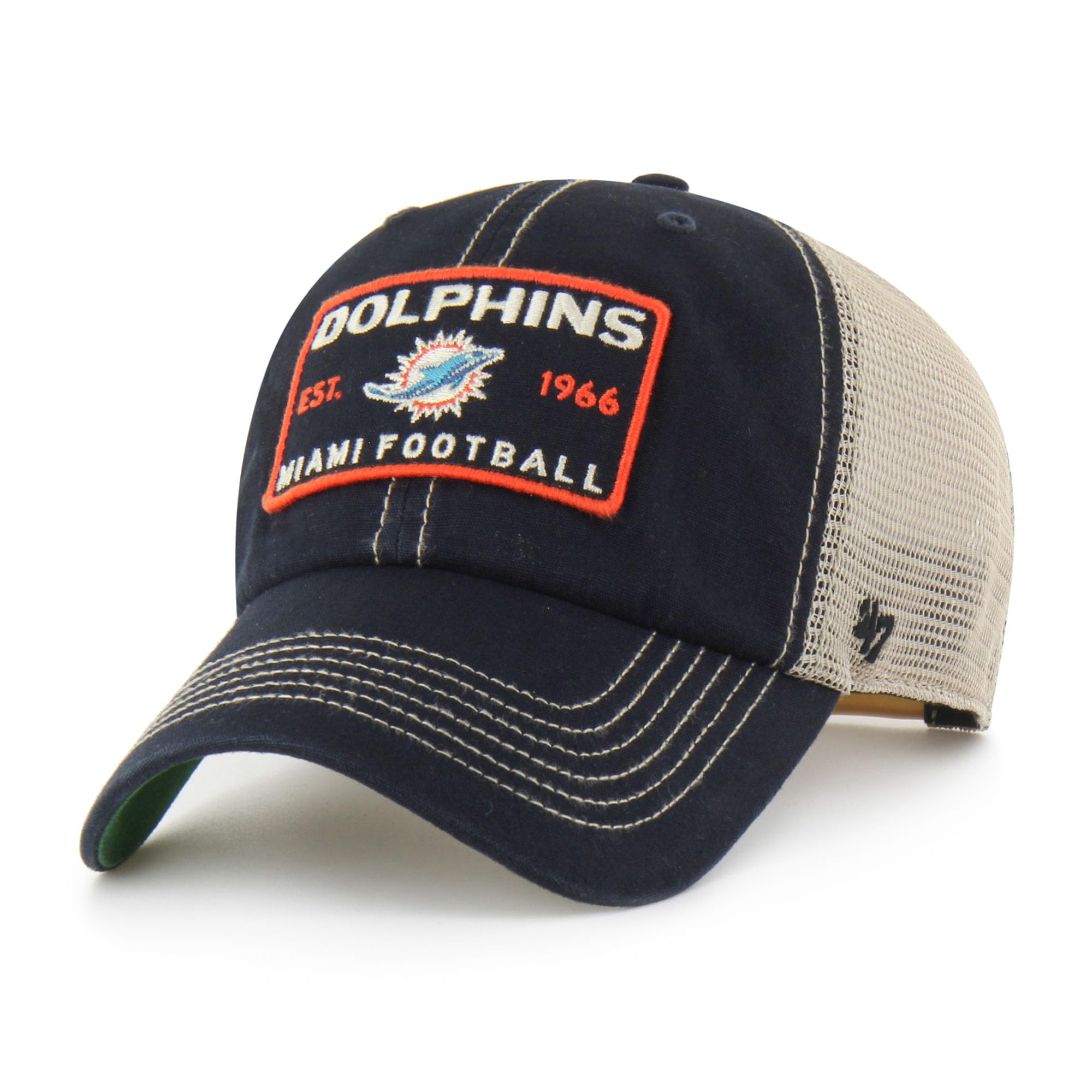 47 Men's NFL Wabash Trucker Clean Up Adjustable Hat, Miami Dolphins Black, One Size