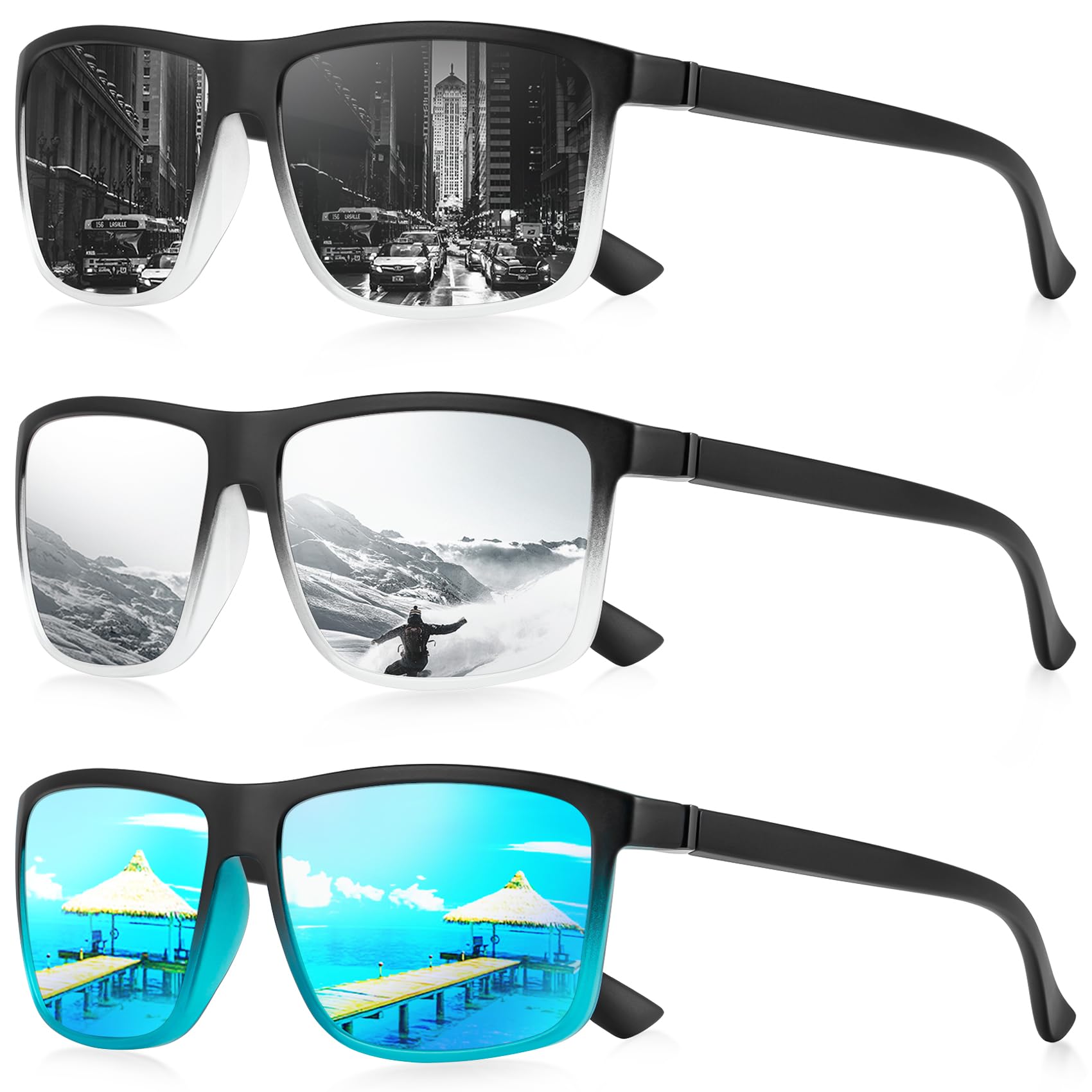 NSSIW Sunglasses Men Polarized Mens-Sunglasses: Classic Sun Glasses with UV400 Protection for Driving Fishing Golf 3 Packs