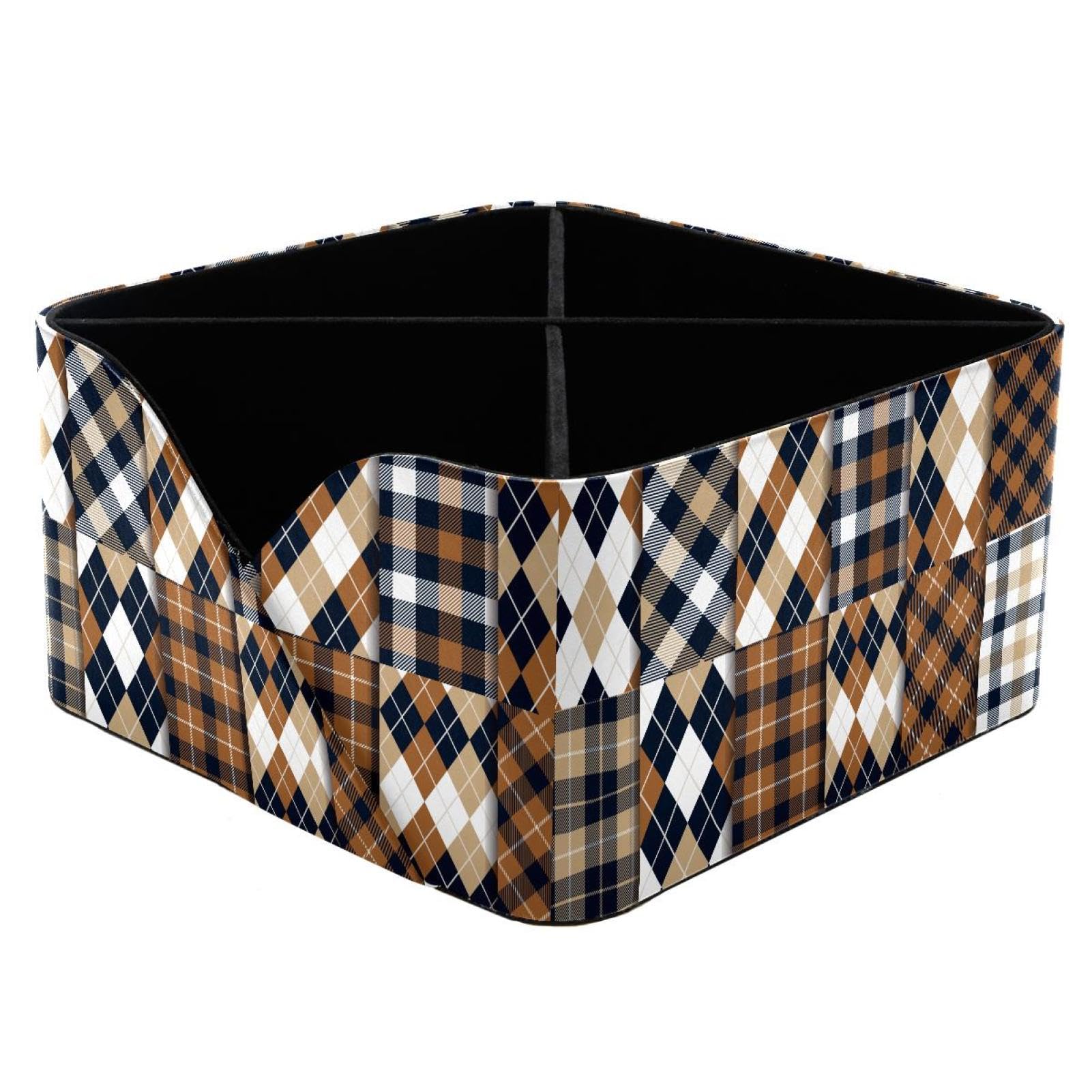 KengjuTesu Argyle and Tartan Plaid Print Desktop Organizer Pen Holder, Rectangular Pencil Cup for Office, Study and Makeup Stations