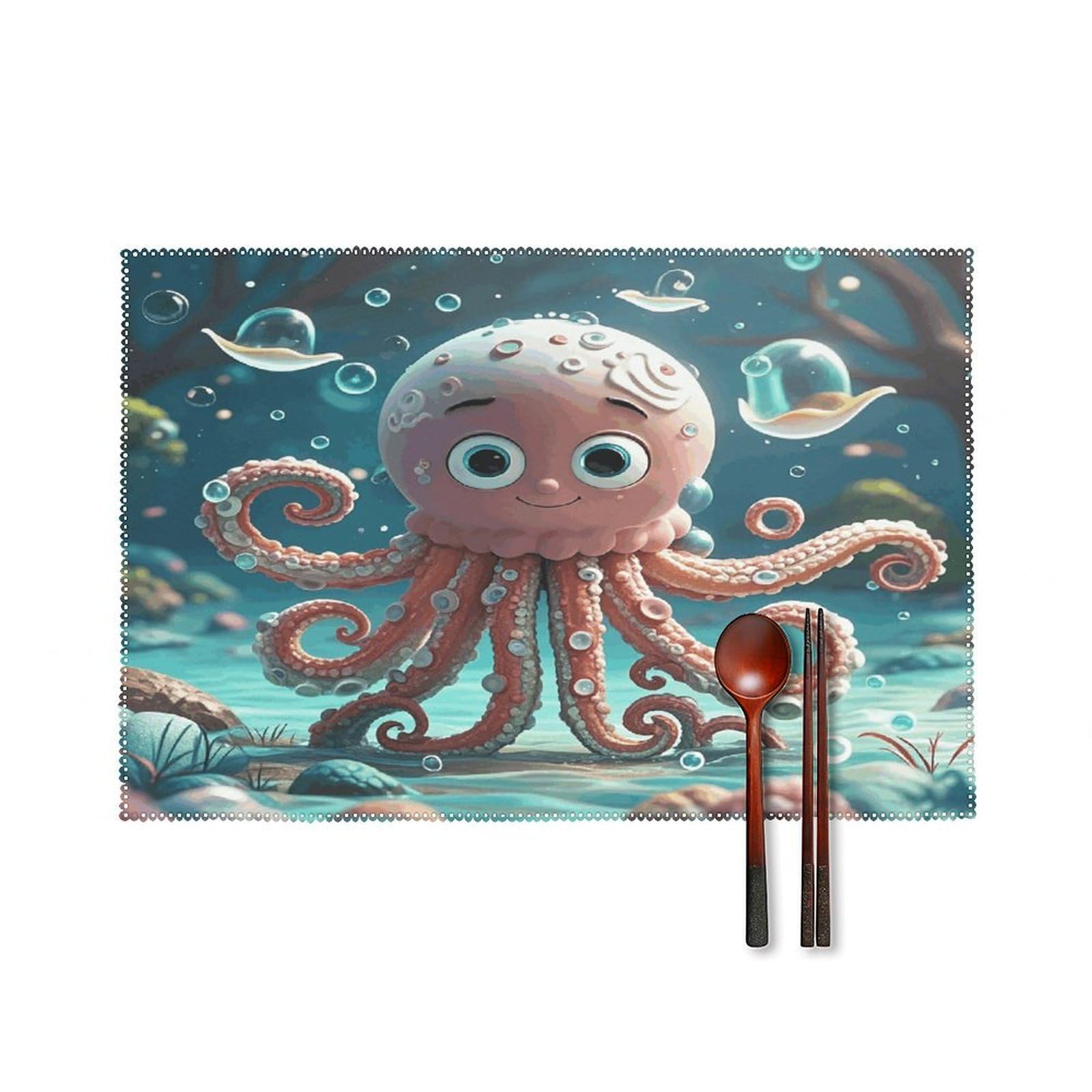 Cartoon Octopus Placemats Set of 4 Heat Resistant Non-Slip Place Mats for Dining Table Washable Placemat Wipeable Dining Table Mat Canvas Place Mats Dining Table Decor