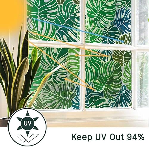 Miniatura 3 de UNI - Lámina estática para ventana, no adhesiva, 3D, con protección UV (palmera, 37.4 x 24.4 pulgadas)
