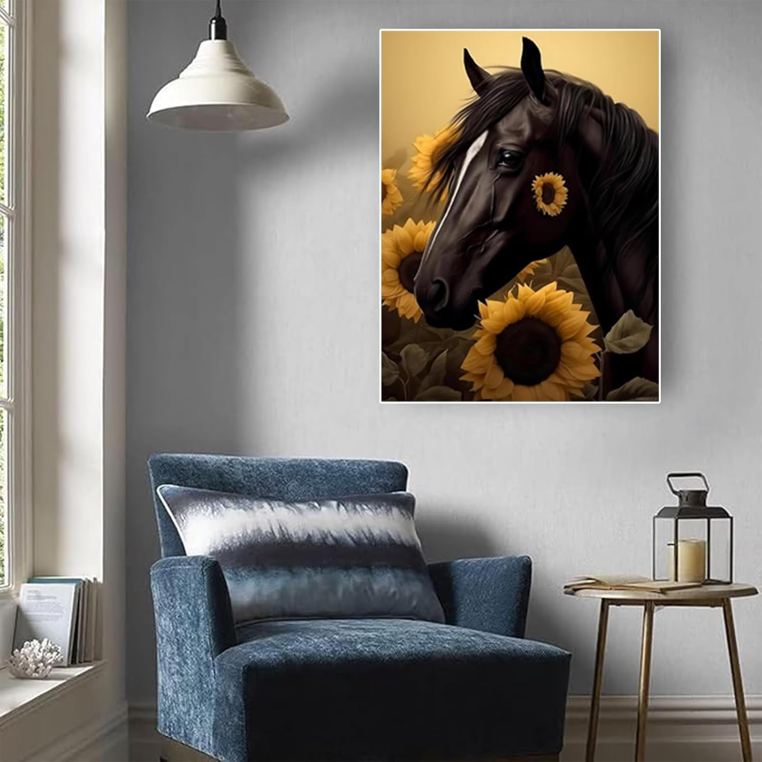 HMDIIMGE Black Horse Sunflower Christmas Gifts Diamond Painting Kit Adults, Multi Color Animals 5D Diamond Art, for Farmhouse Home Bathroom Wall Decor for New Year's Day Valentine's Day 12x16 inch