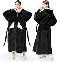 Vista 17 de Touchat - Sudadera con capucha estilo cobija, manta Sherpa de gran tamaño con bolsillo y mangas, manta con capucha súper suave, cálida y cómoda, Vino