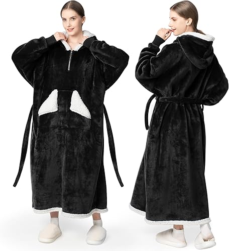 Miniatura 18 de Touchat - Sudadera con capucha estilo cobija, manta Sherpa de gran tamaño con bolsillo y mangas, súper suave, cálida y cómoda, para hombres y Azul