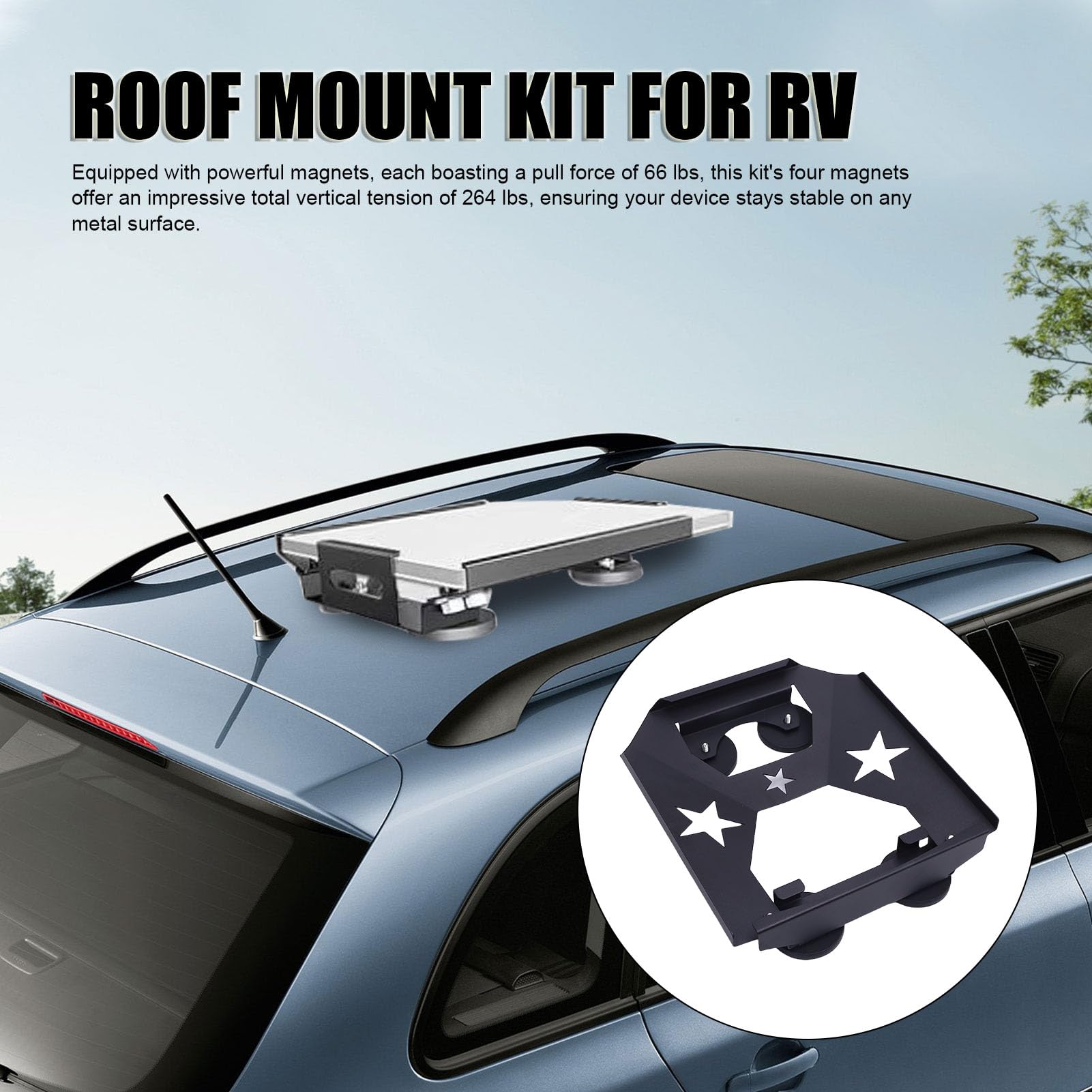 Drfeify Soporte de Techo para Coche Satélite Apto para Mini, Kit de Montaje Magnético de Liberación Rápida de Hierro con 4 Imanes de 264 Libras de Sujeción con Bases Recubiertas de Goma para Uso en