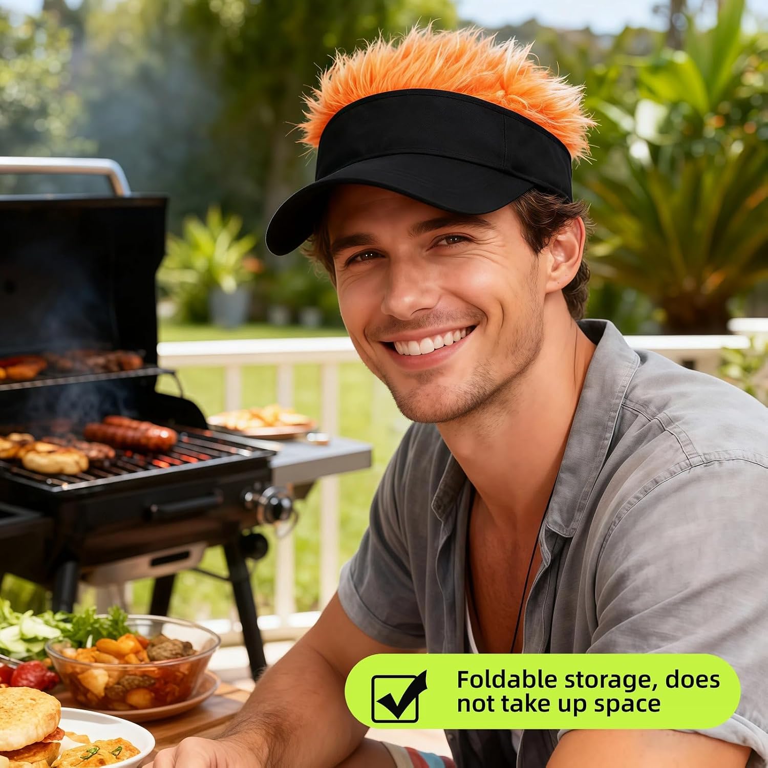Men's Visor Hat with Fake Hairs, Visor Hat with Hair for Men, Funny Spiked Sun Hats, Adjustable Baseball Wig Cap image 5