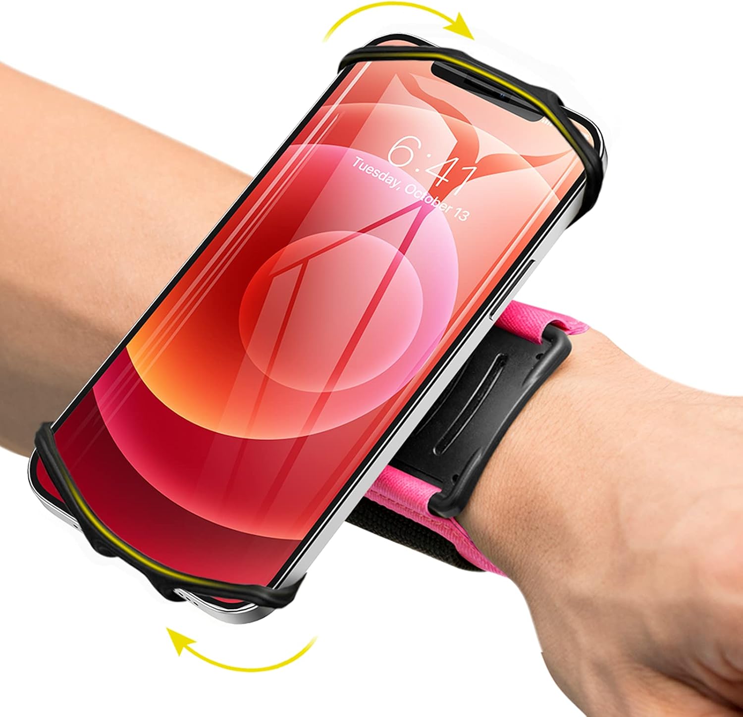 VUP Wristband Phone Holder, 360° Rotatable Forearm Armband for iPhone 12/12 Pro/12 Mini/SE 2020/11/11 Pro/Xs/XR/X/8/7/Plus, Fits All 4-6.7 Inch Smartphones, Great for Hiking Biking Running (Pink)