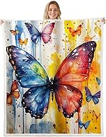Vista 20 de Colorful Butterfly Fleece Flannel Blanket,Rustic Tree Butterflies Bed Sofa Couch Blanket,50"x60",Retro Blue Tie Dye Fuzzy Soft Fleece Throw Blankets