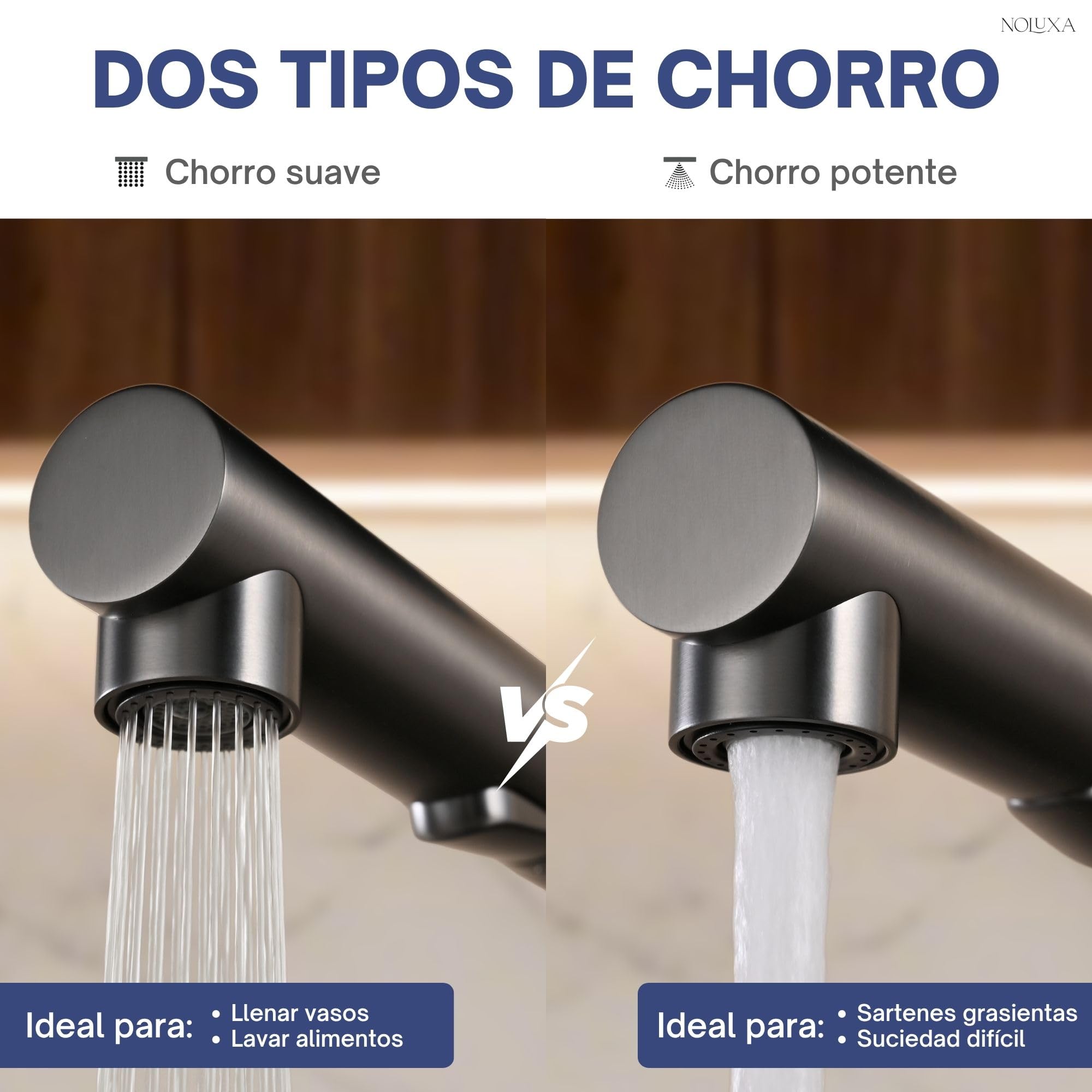 IMEX - Grifo Cocina Extraíble Negro | Grifo Monomando Fregadero con Doble Difusor | Griferia Cocina con Ducha Flexible 360º | Grifería en Latón | Serie Oporto | Color Black Gun Metal