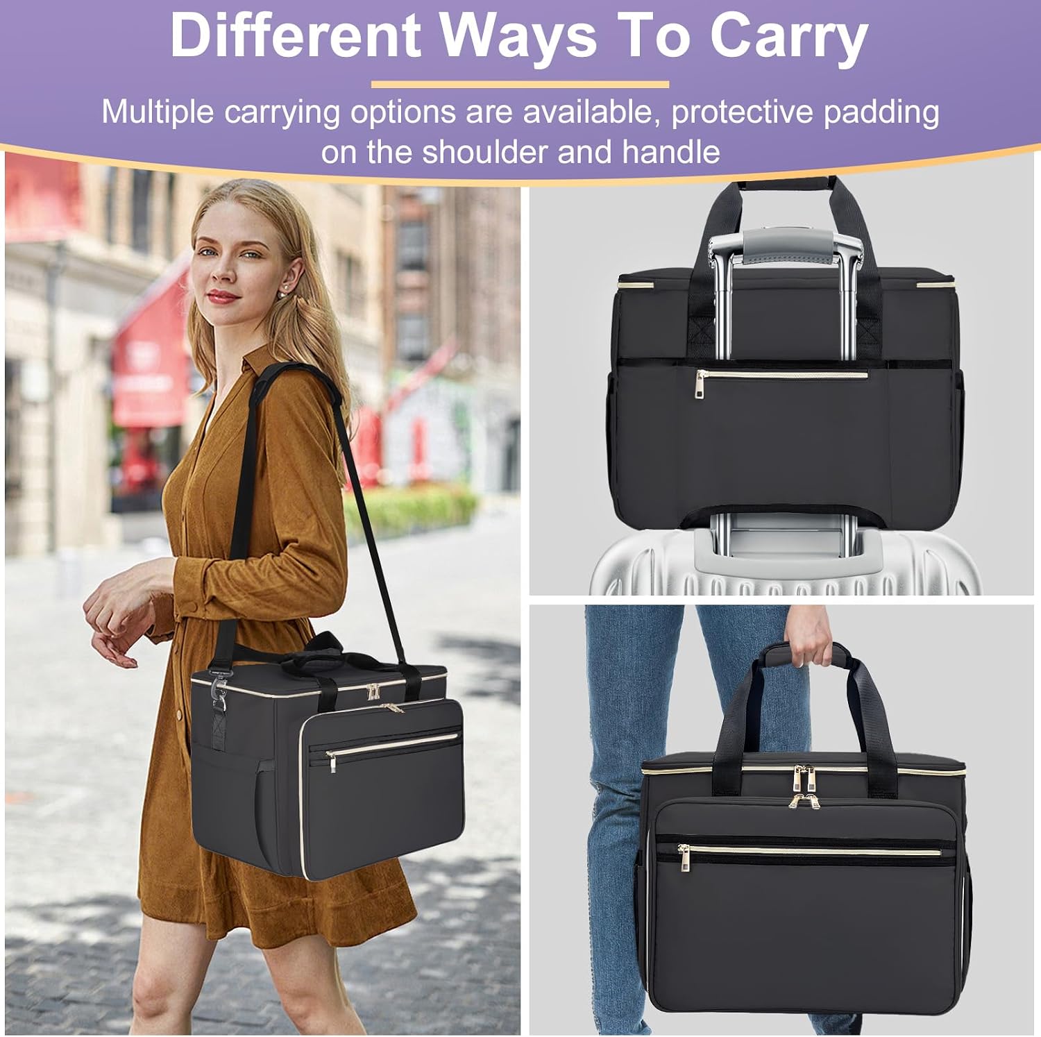 Anitor Sewing Machine Carrying Case with Removable Bottom Padding, Sewing Machine Bag Fits Most Standard Sewing Machines and Storage Sewing Accessories, for Singer, Brother, Janome, Black，(Bag Only)