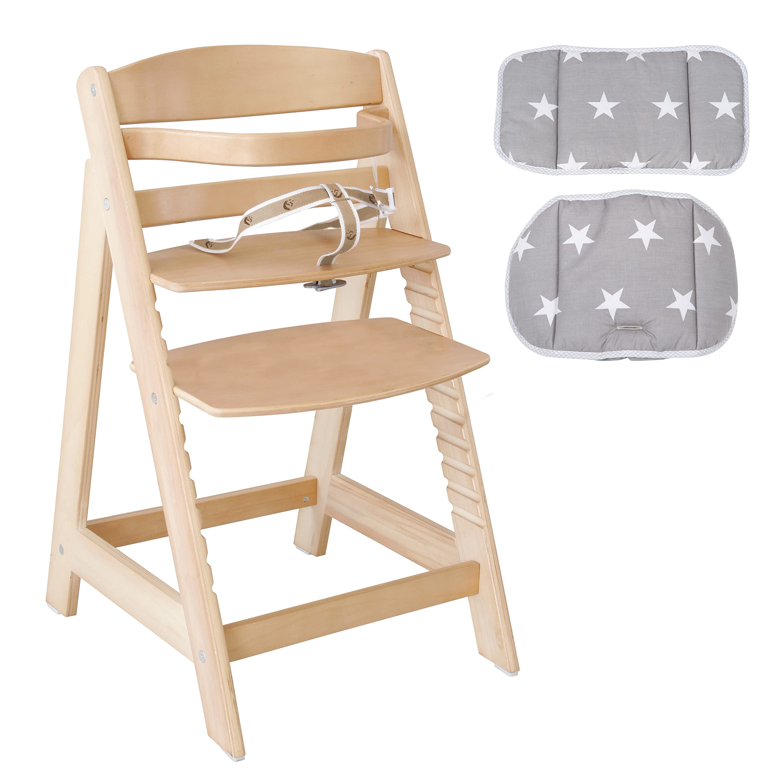 Trona 'Sit Up III', crece con el niño hasta silla juvenil, natural, reductor de asiento 'Little Stars'