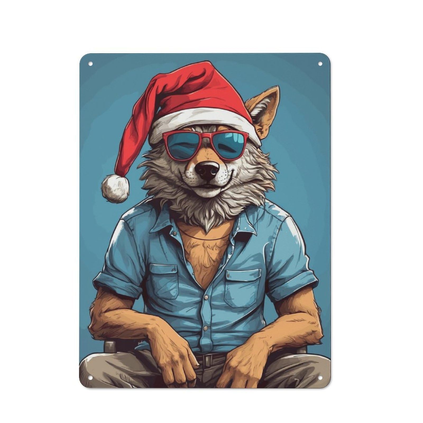 Junmoney Wolf Christmas Printed Metal Sign 40X30cm For Studio Or Craft Room, For Creative-Space Collectors