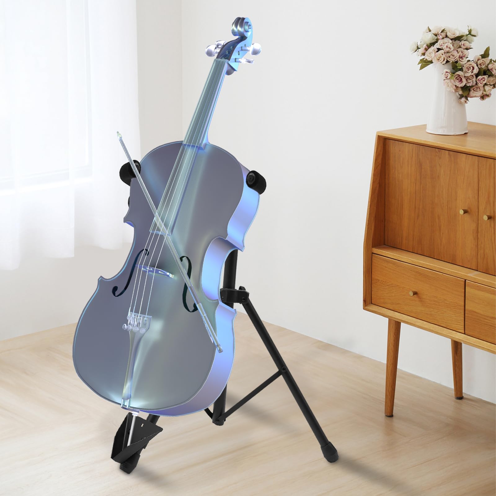Supporto per cello, telaio ad A, supporto per chitarra in nero, supporto per strumenti a punta, supporto per chitarra regolabile in altezza 74-120 cm