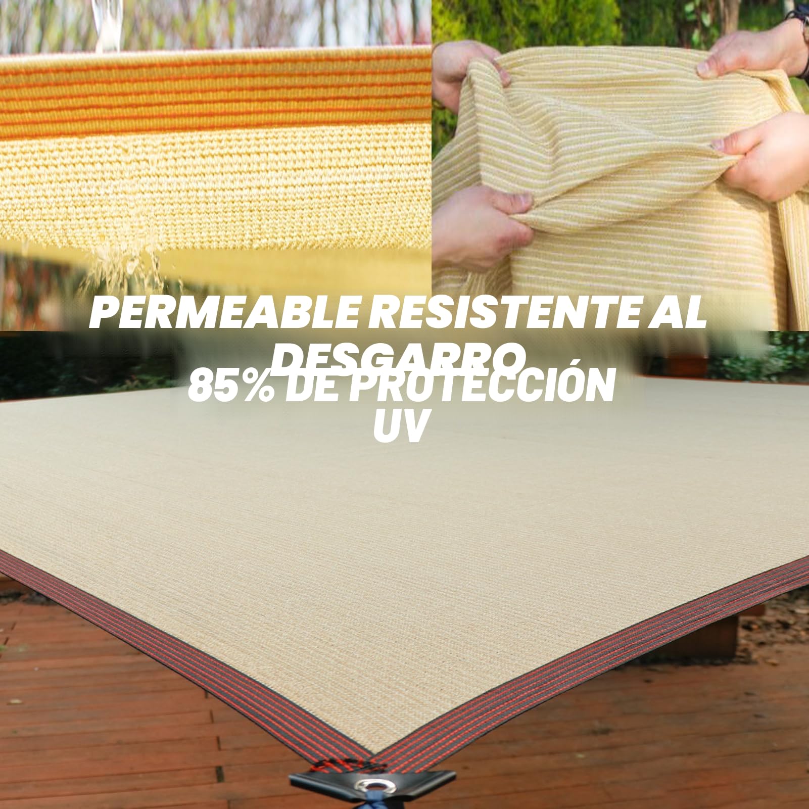 Malla de Sombra 2mx2m– Beige – 85% Protección UV–Red de Protección Solar con Ojales para Balcón, Jardín, Terraza e Invernadero – Toldo Vela de Sombra Exterior