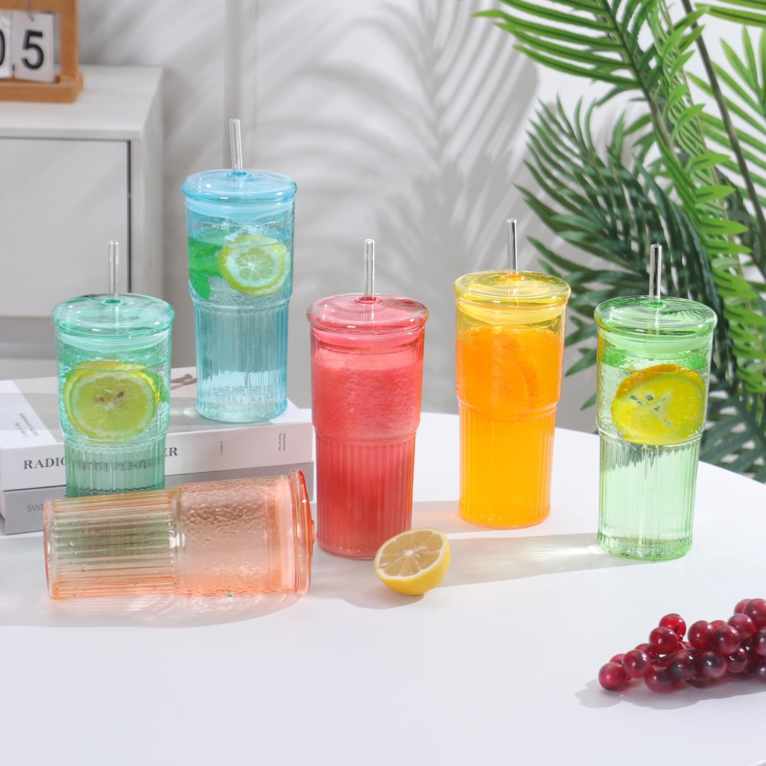 20 OZ Glass Cup with Lids and Glass Straws, High Borosilicate Iced Coffee Glass Tumblers with Lid and Straw for Drinks, 2pcs Reusable Wide Mouth Smoothie Cup(Orange) - Image 6