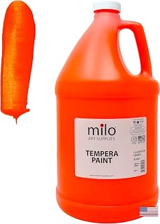 milo Fluorescent Orange Neon Tempera Paint | 128 oz Bottle, 1 Gallon | Glows UV in Black Light | Non-Toxic Made in USA | Washable Bulk Art Paint for Party, Student, Classroom, Artist