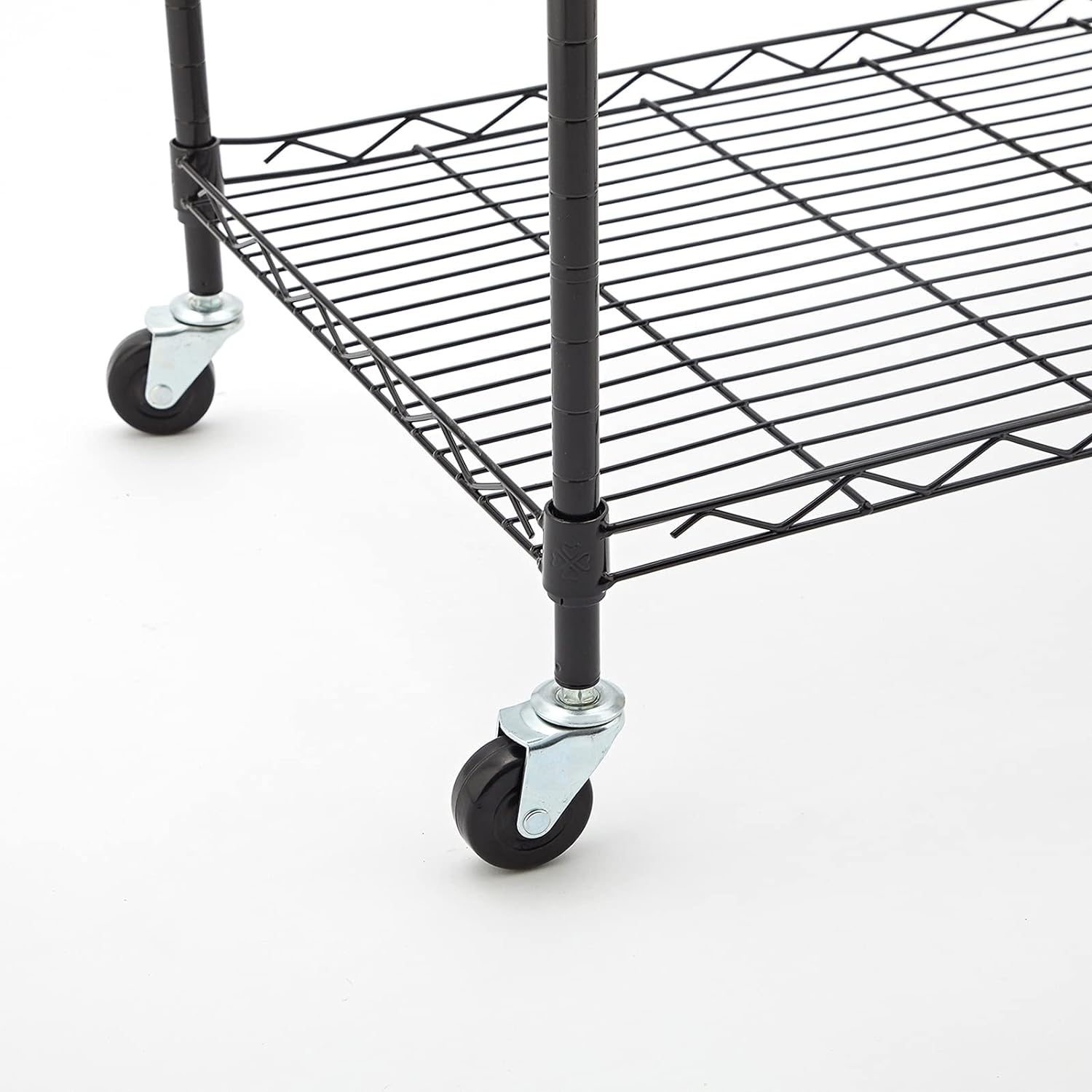 Casters for Wire Shelving, 2 Inch Threaded Stem Caster Wheels Set of 4, 1/4"-20 Stem with Brake, Heavy Duty Rubber Replacement Wheels for Rolling Cart, Shelving Racks, Workbench, Utility Cart