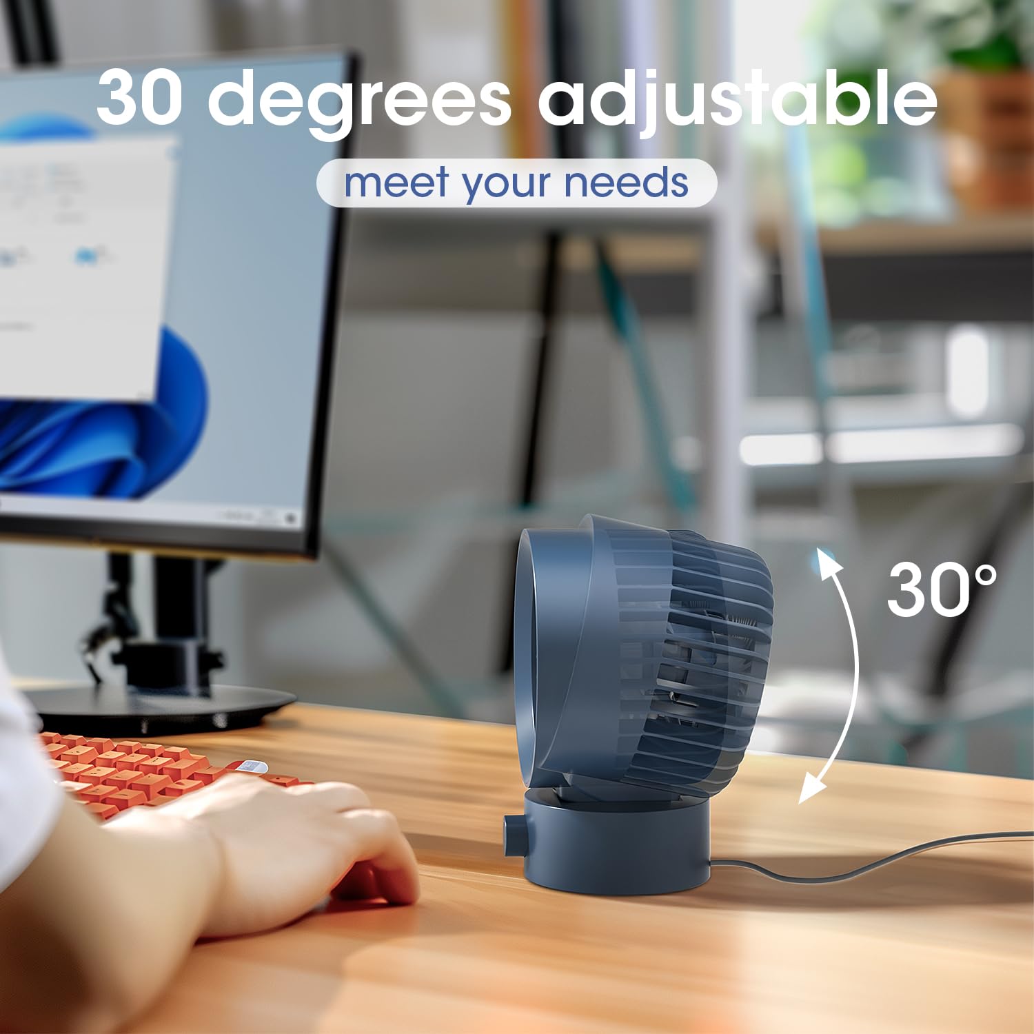 USB Desk Fan Small Quiet, Stepless Speed Flexible Adjust Mini Fans for Home Office Dorm Desktop, Portable Travel Fan Personal Cooling, Plug In USB Powered, Blue