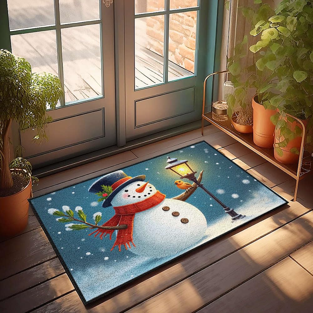 Paillasson personnalisé bonhomme de neige joyeux tapis grand format extérieur