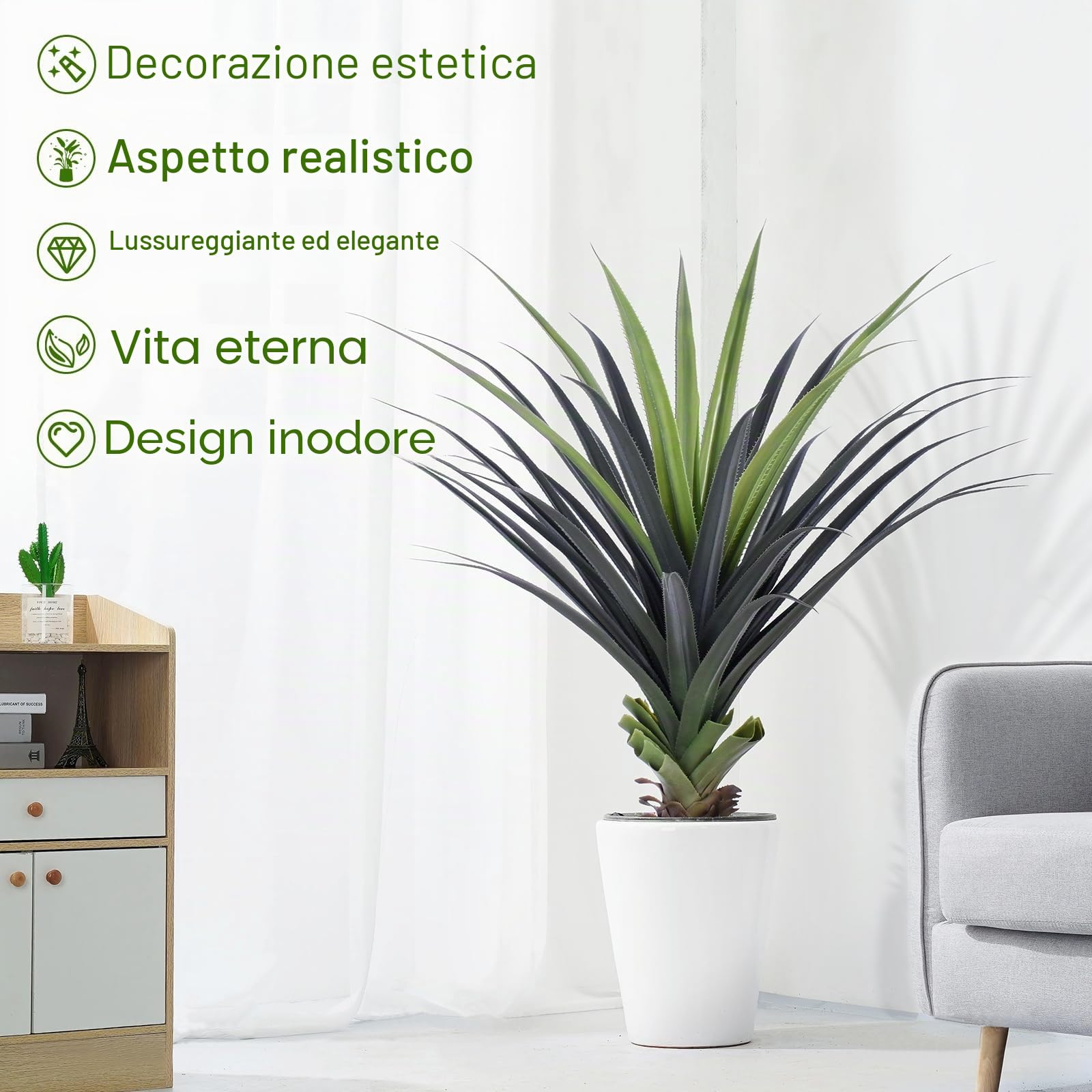 Piante Artificiali Agave con Spighe da 4 Piedi, Piante Artificiali Resistenti ai Raggi UV per Esterni, Piante Artificiali da 115cm per Interni, Perfette per la Veranda, Patio, Decorazione di