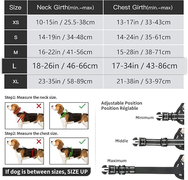 HEELE Arnés Reflectante para Perro, con Control de Mango Acolchado, 2 Anillos de Metal, arnés para Perros pequeños, medianos y Grandes, Flores-Negro, L - 2