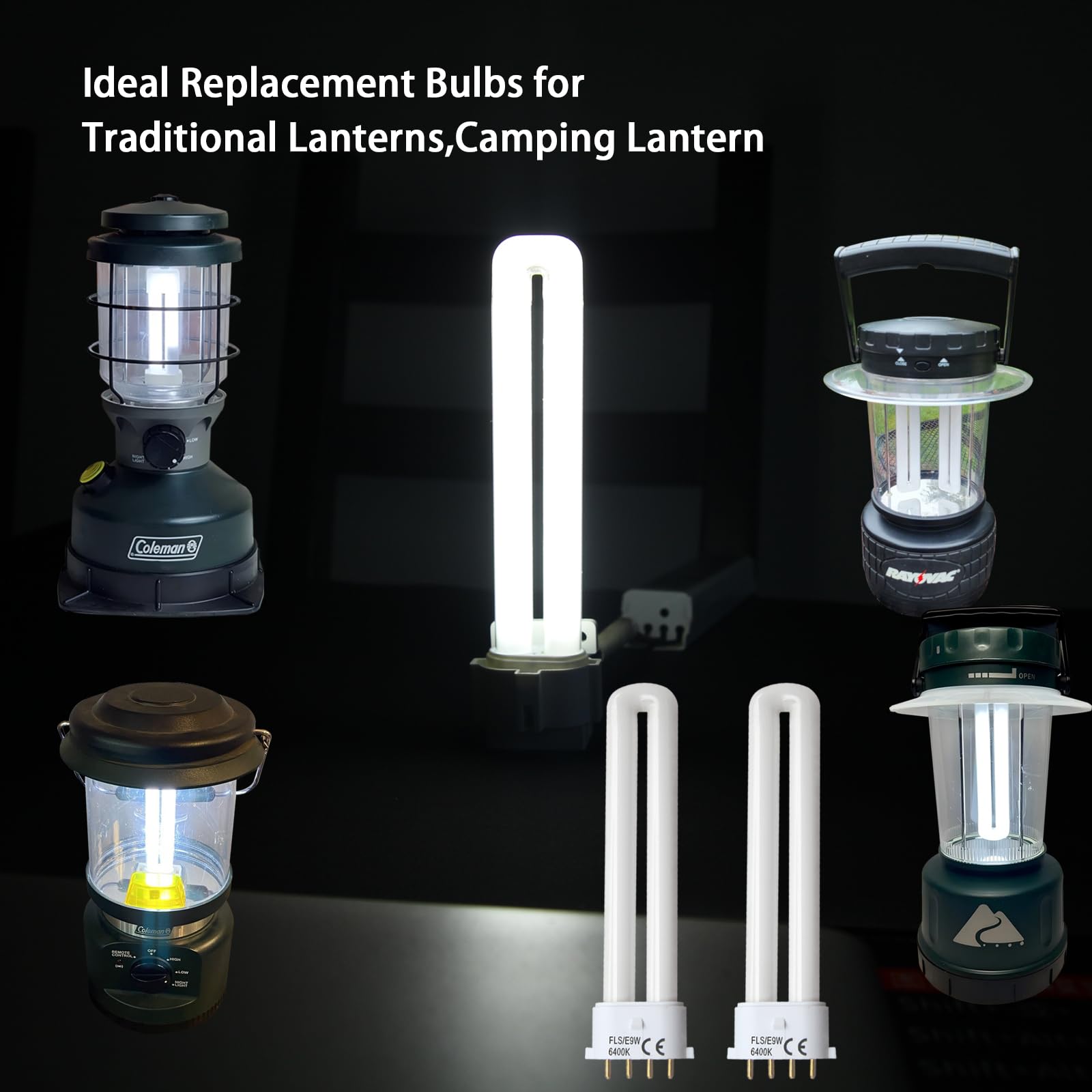 (2PACK) FLS/E9W Fluorescent Bulb,Replacement for Camping Lantern Bulb,4 Pin 2G7 Base,5.5 inch Special Size,6400K