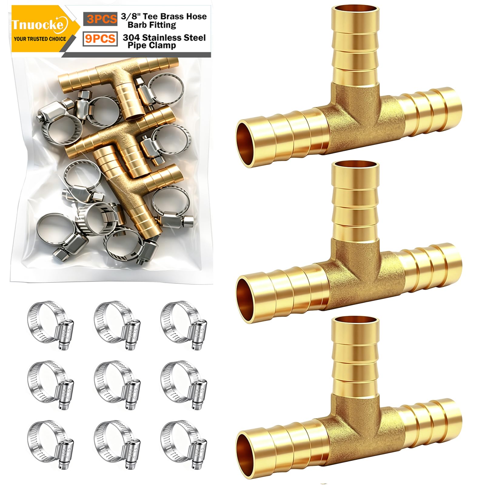 Raccord en T 9,5 mm laiton pour tuyau d'arrosage et air de garage