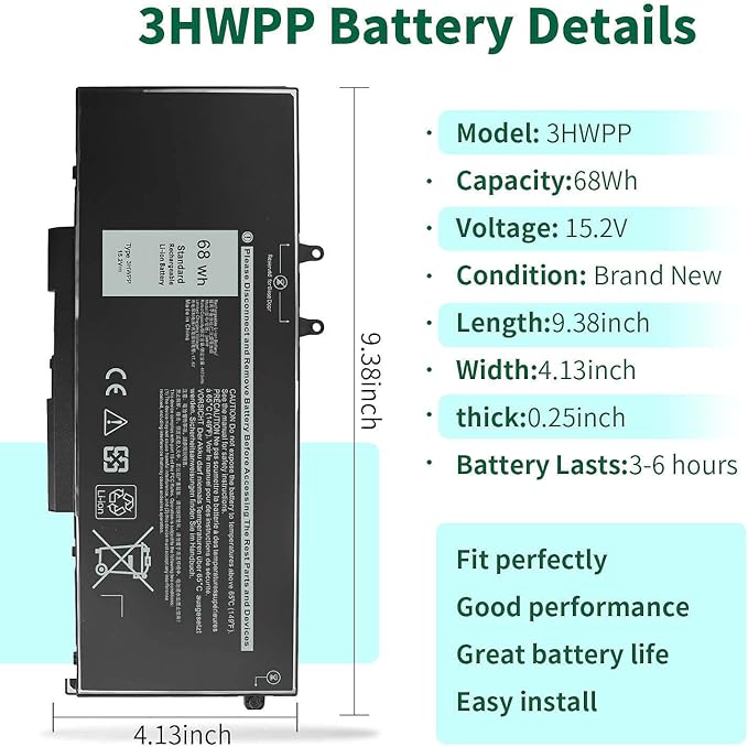 Batería 68Wh 3HWPP 15.2V para Dell Latitude 5410 5510 5501 miniatura 2