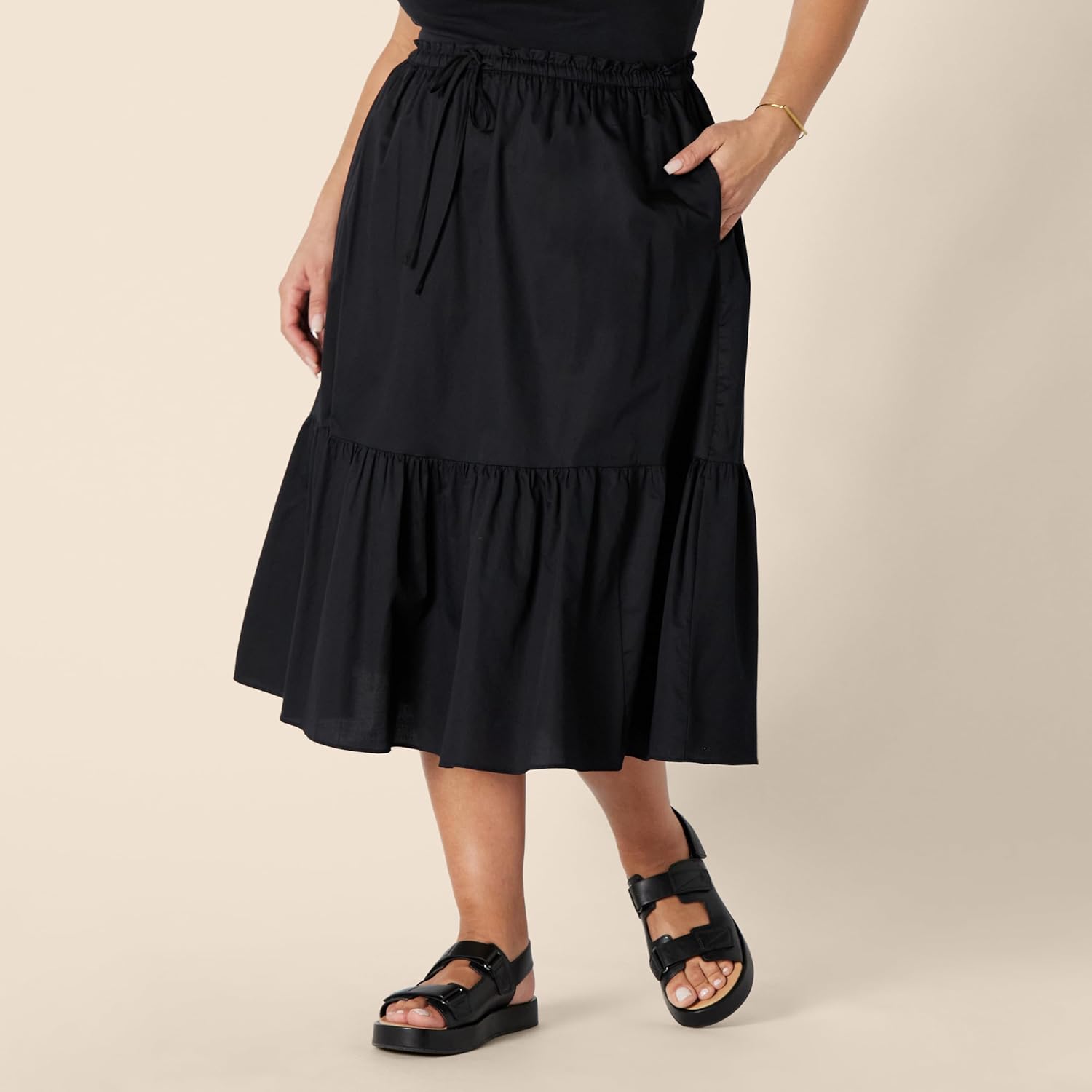 Amazon Essentials Women's Mid-Rise A-line Cotton Sateen Tiered Midi Skirt (Top Sold Separately) - Image 5
