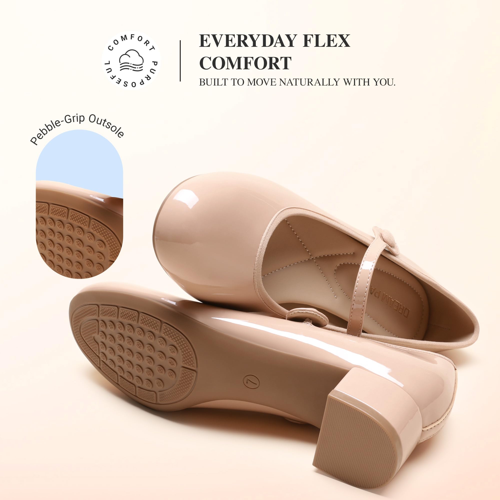 DREAM PAIRS Damen Mary Jane Pumps Bequeme Slip-on Halbschuhe mit Niedriger Absatz Blockabsatz Lässige Business Freizeitschuhe