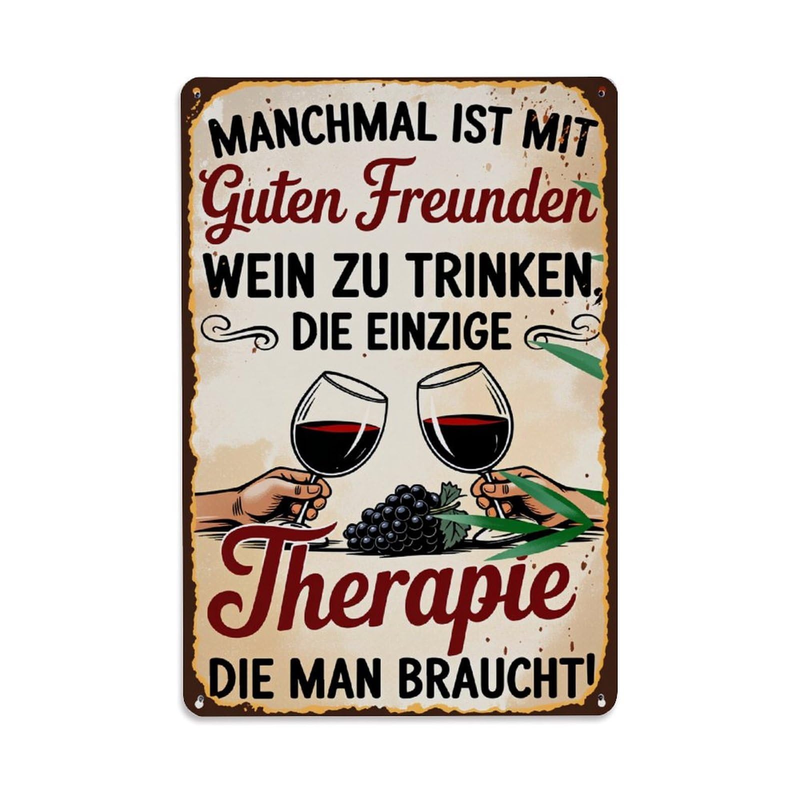 Lzwbntey Vintage Wine Friends Therapy Grapes Glasses Metal Tin Sign Retro Wall Decor For Home Bar Garage Cafe, Indoor & Outdoor Decorative Metal Poster, 8X12 Inch