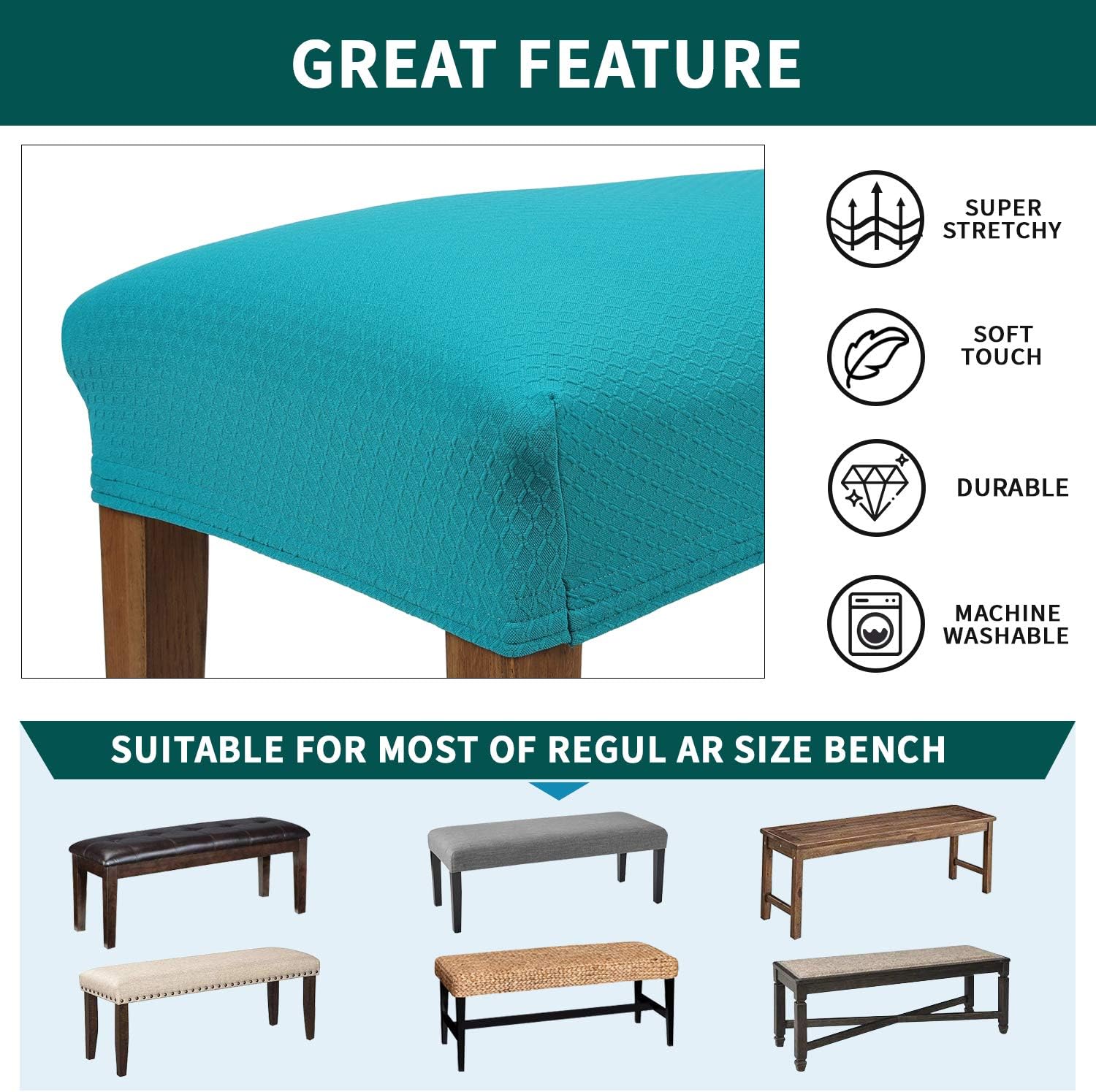 Best Deal 🛒 smiry Jacquard Dining Room Bench Covers, Stretch Spandex upholstered Bench Slipcover, Removable Washable Bench Protectors(15.7'' x 43.3'', Olive Green)